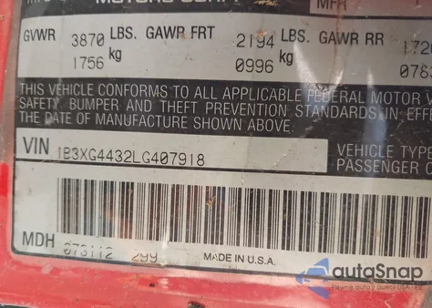 1990 Dodge Daytona Es from USA, damaged, VIN 1B3XG4432LG407918